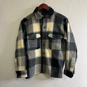 Vintage Woolrich Wool Plaid 70s Shirt Jacket Gray Mackinaw Lined USA L fits M